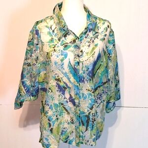 Choices Women's Abstract Floral Sheer Vintage Top   Large